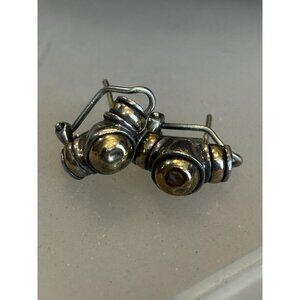 S&G 14K Gold & .925 Sterling Silver Dimpled Dome & Coiled Silver Earrings